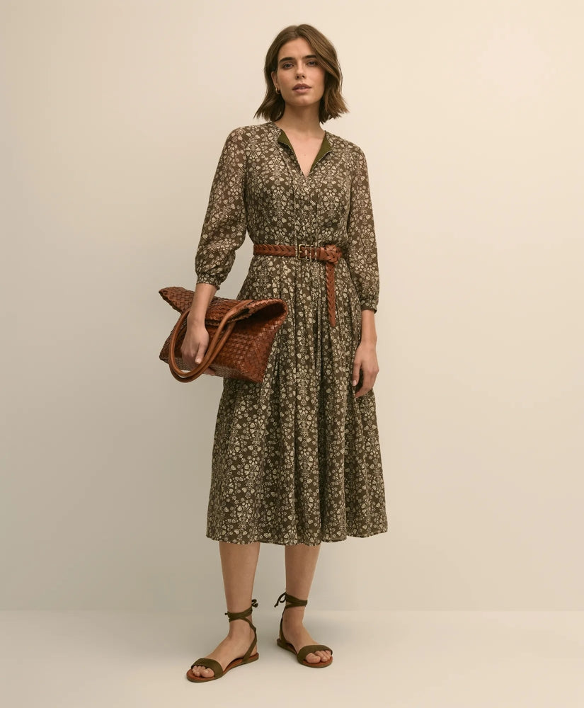Women Tie-Neck Pleated Floral-Trellis Print Dress - Brooks Brothers On sale