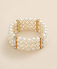 Women Triple Strand Stretch Faux-Pearl Bracelet