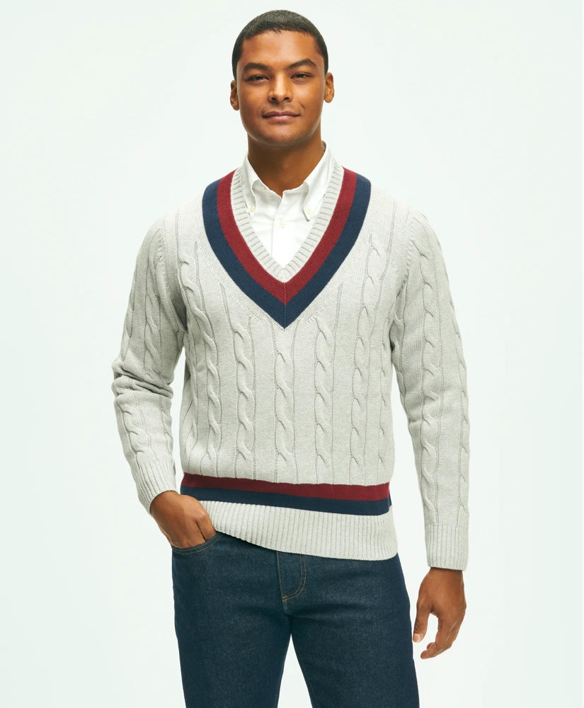 Men Vintage-Inspired Tennis V-Neck Sweater in Supima - Brooks Brothers On sale