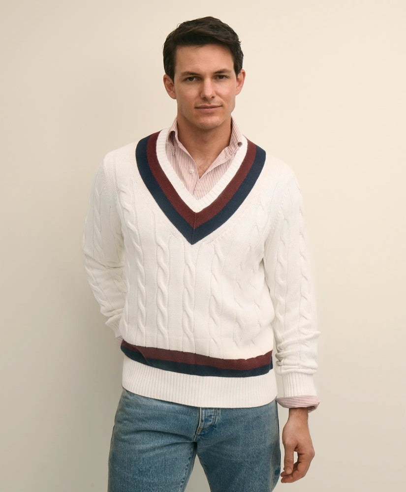 Men Vintage-Inspired Tennis V-Neck Sweater in Supima - Brooks Brothers On sale