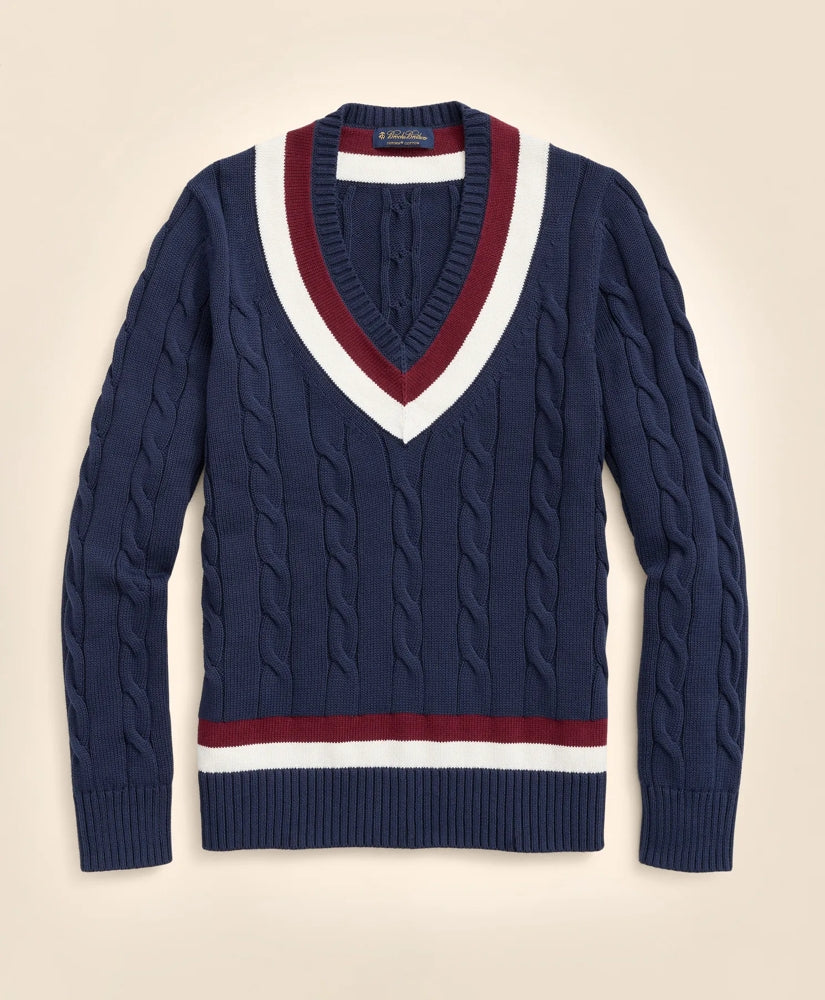 Men Vintage-Inspired Tennis V-Neck Sweater in Supima - Brooks Brothers On sale