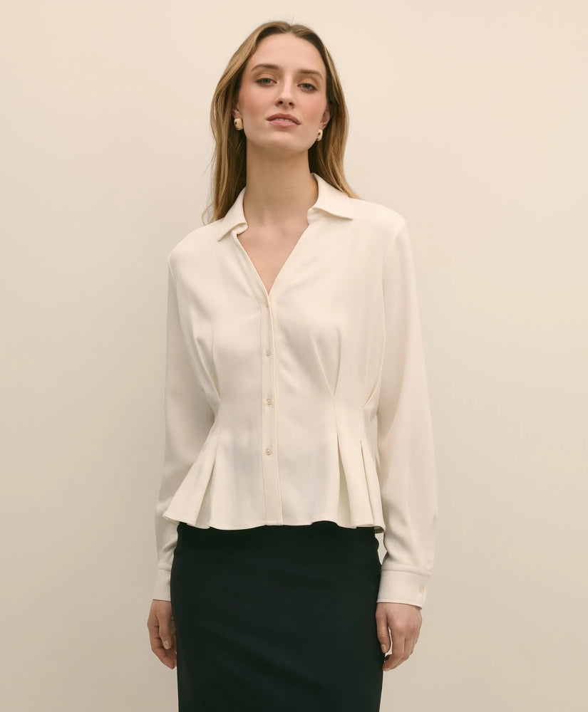Sale Viscose Pleated Peplum Blouse - Brooks Brothers US
