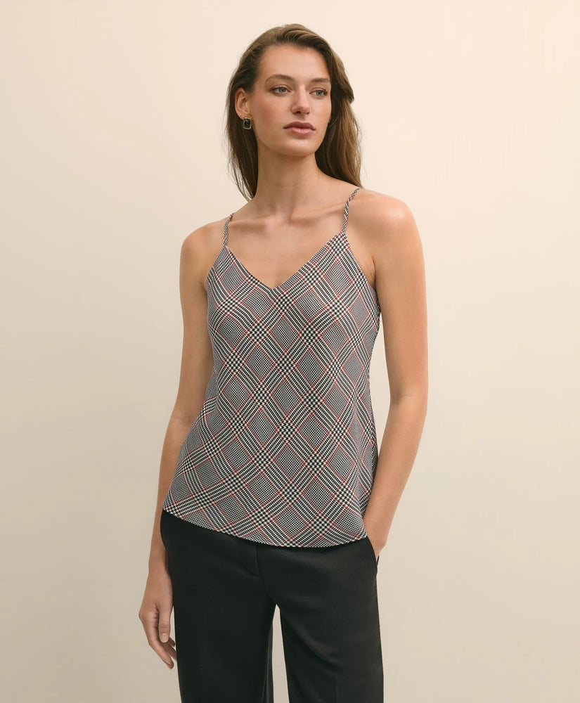 Sale V-Neck Glen Plaid Print Camisole in Washable Silk Charmeuse - Brooks Brothers Near me