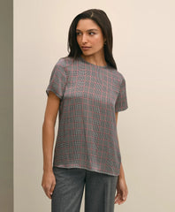 Sale Washable Silk Charmeuse Plaid Short-Sleeve Top - Brooks Brothers