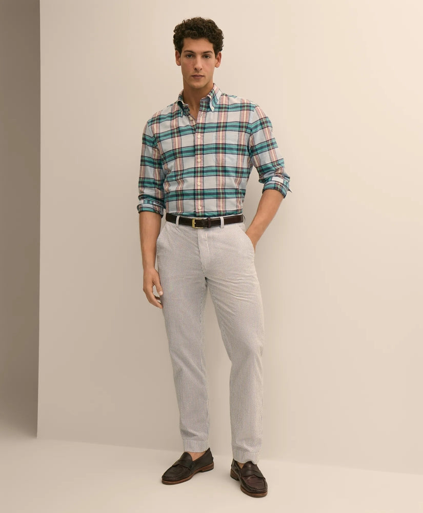Men Washed Cotton Seersucker Pants - Brooks Brothers US