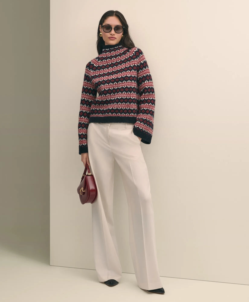 Sale Wool Blend Funnel-Neck Fair Isle Sweater