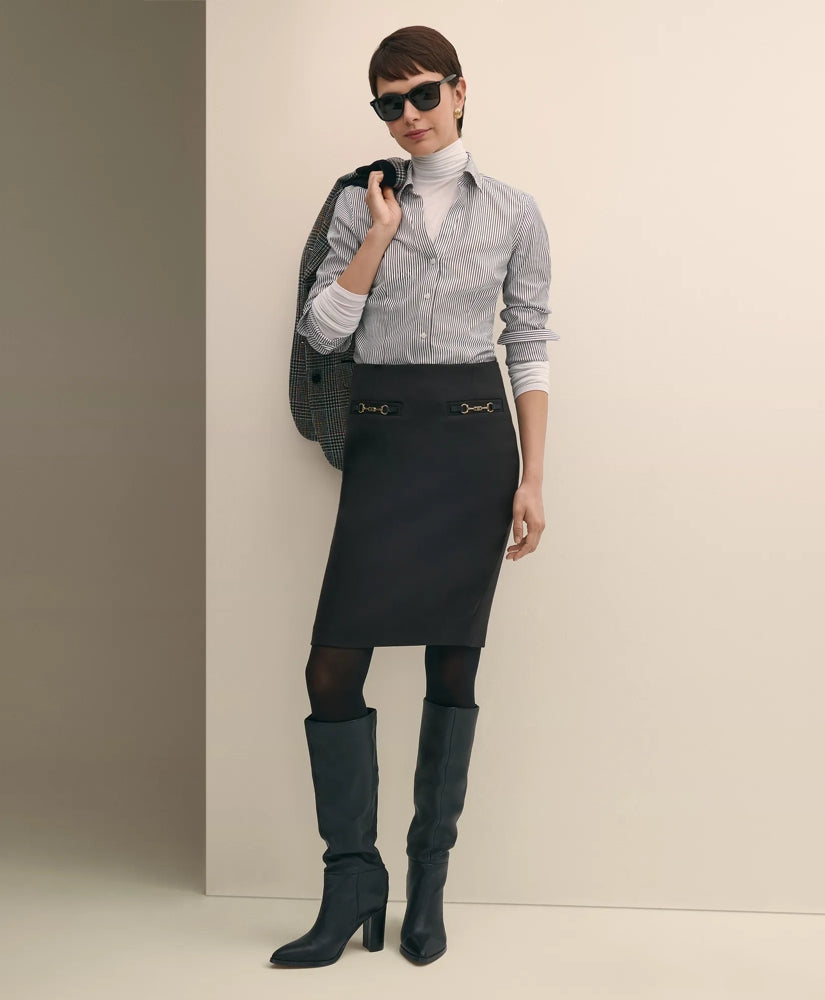 Sale Wool Blend Horsebit-Trim Pencil Skirt - Brooks Brothers US