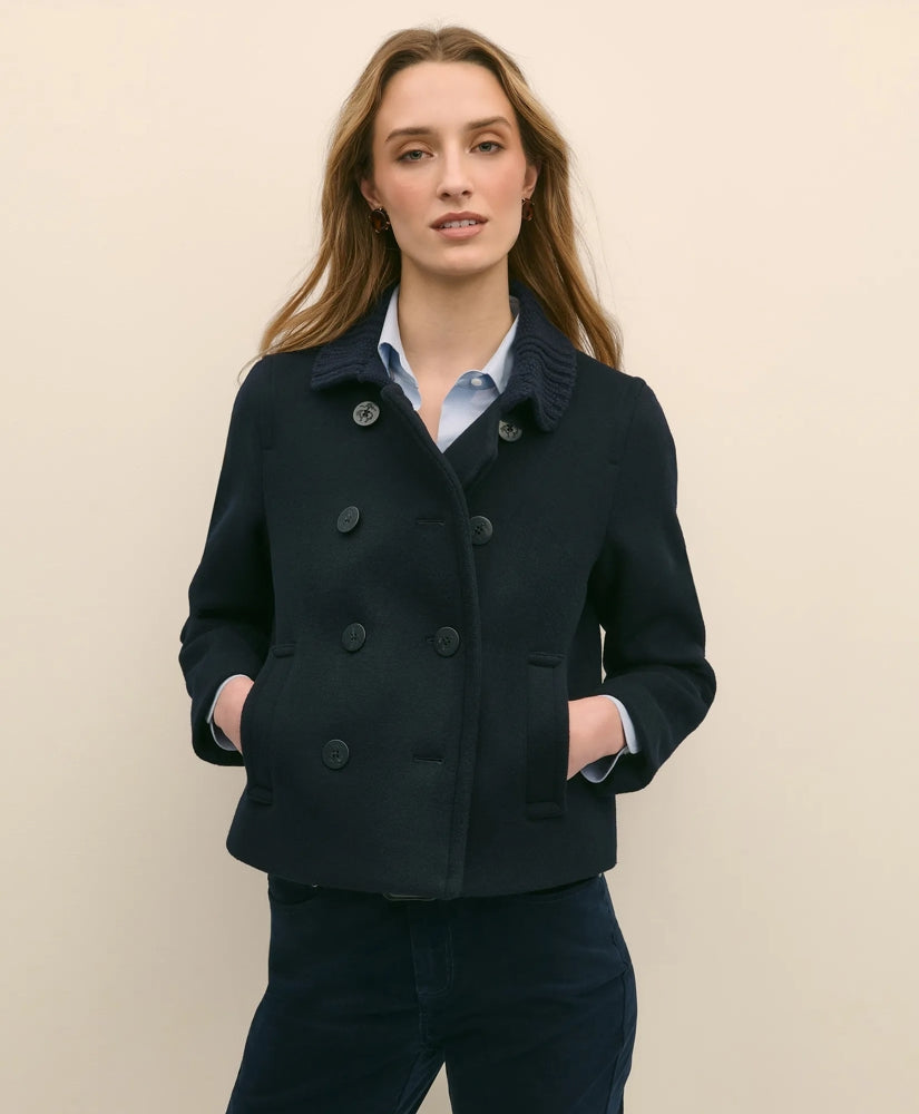 Sale Wool Cropped Peacoat With Sweater Collar - Brooks Brothers sale