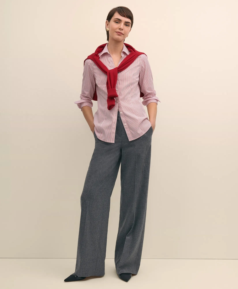 Women Wool Flannel High Waisted Wide-Leg Pant - Brooks Brothers For sale