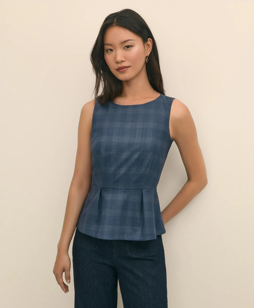 Sale Wool-Silk Blend Sleeveless Plaid Peplum Top - Brooks Brothers Outlet