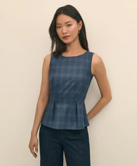 Sale Wool-Silk Blend Sleeveless Plaid Peplum Top - Brooks Brothers Outlet