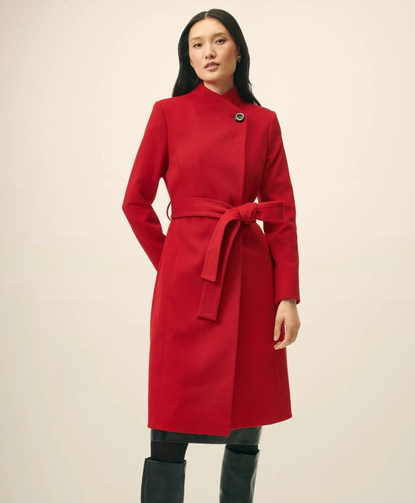 Women Wrap Coat in Water-Repellent Brushed-Twill Wool - Brooks Brothers On sale
