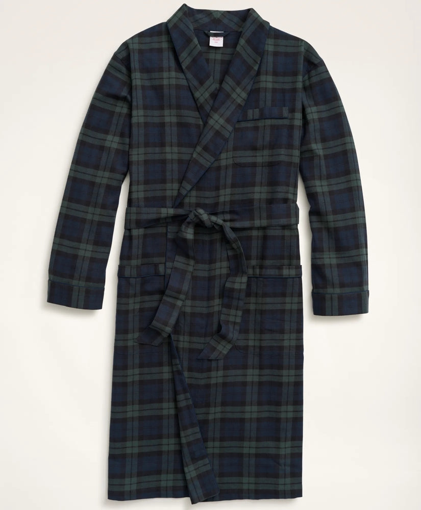 Sale Cotton Flannel Black Watch Robe - Brooks Brothers US