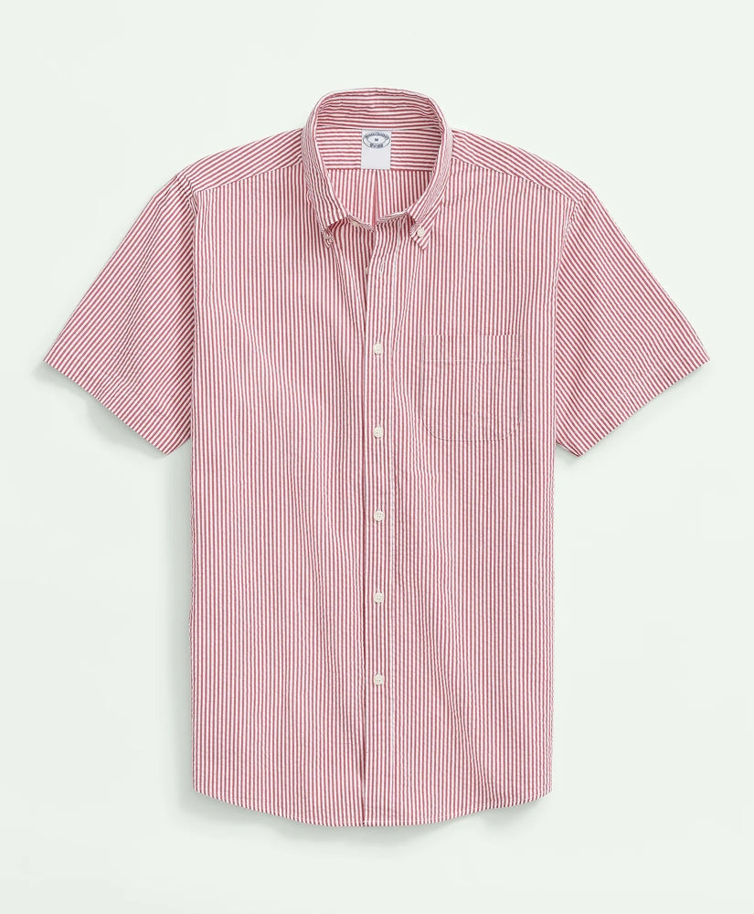 Shirts Washed Cotton Seersucker Button-Down Collar, Stripe Short-Sleeve Sport Shirt - Brooks Brothers Near me