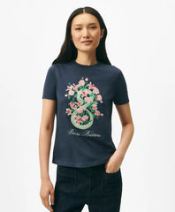 Sale Women's Lunar New Year Cotton Embroidered Bouquet Snake Motif T-Shirt - Brooks Brothers Outlet