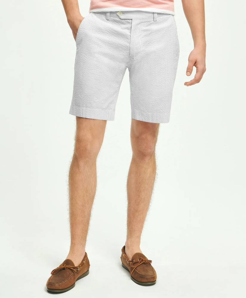 Sale Washed Stretch Cotton Seersucker Shorts - Brooks Brothers US