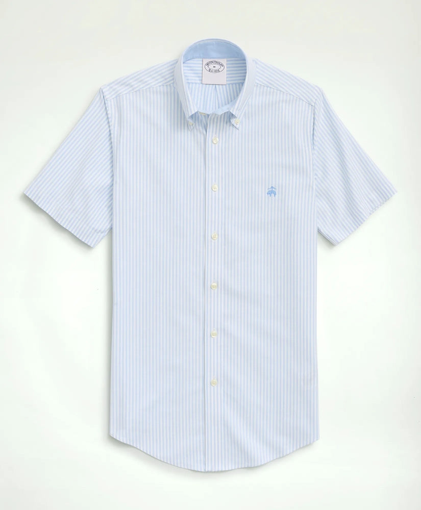 Men Stretch Non-Iron Oxford Button-Down Collar, Bengal Stripe Short- Sleeve Sport Shirt - Brooks Brothers sale