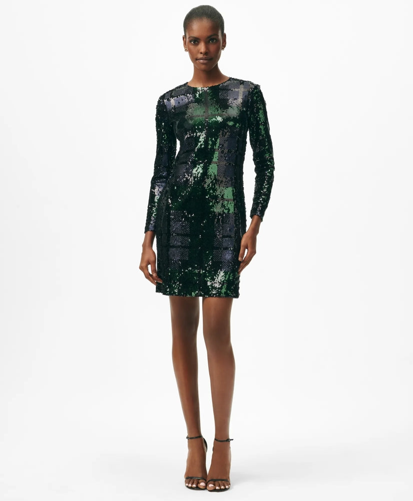 Sale Relaxed Shift Dress in Sequined Black Watch Motif - Brooks Brothers sale