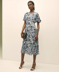 Sale Chiffon Floral Flutter Sleeve Dress - Brooks Brothers Near me