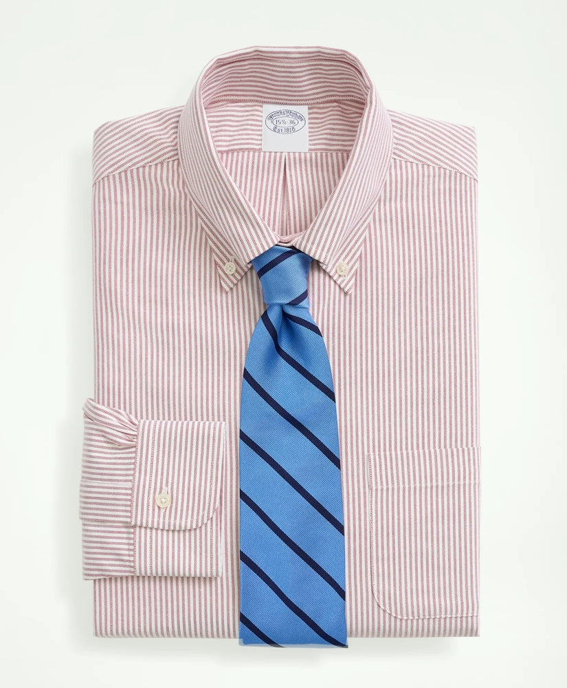 Men American-Made Oxford Cloth Button-Down Stripe Dress Shirt