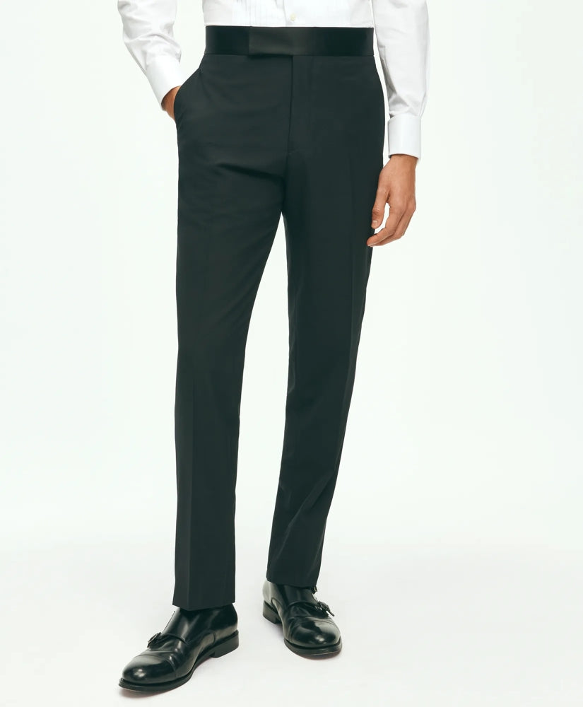 Tailored Black Fleece Tuxedo Pants in Wool-Silk - Brooks Brothers Outlet