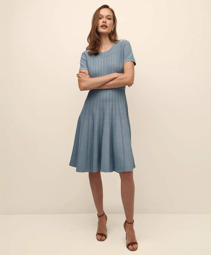 Sale A-Line Pleated Short-Sleeve Sweater Dress