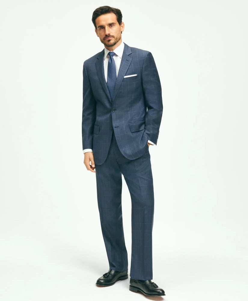Tailored Traditional Fit Wool Windowpane 1818 Suit