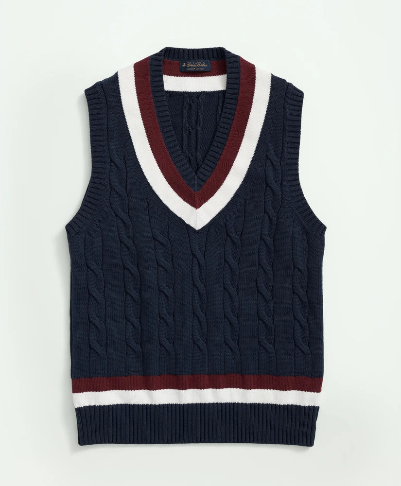 Men Vintage-Inspired Tennis V-Neck Vest in Supima - Brooks Brothers